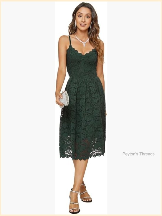 Dresses & Skirts - Lace Floral Spaghetti Strap V Neck Sexy Cocktail Party Swing Dress